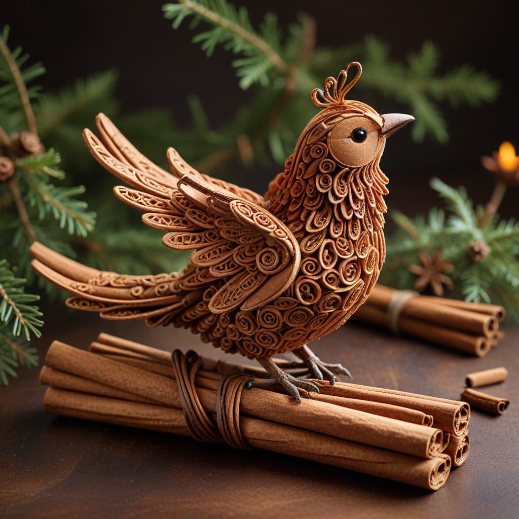 The Cinnamon Bird has a body and wings clearly shaped from i...