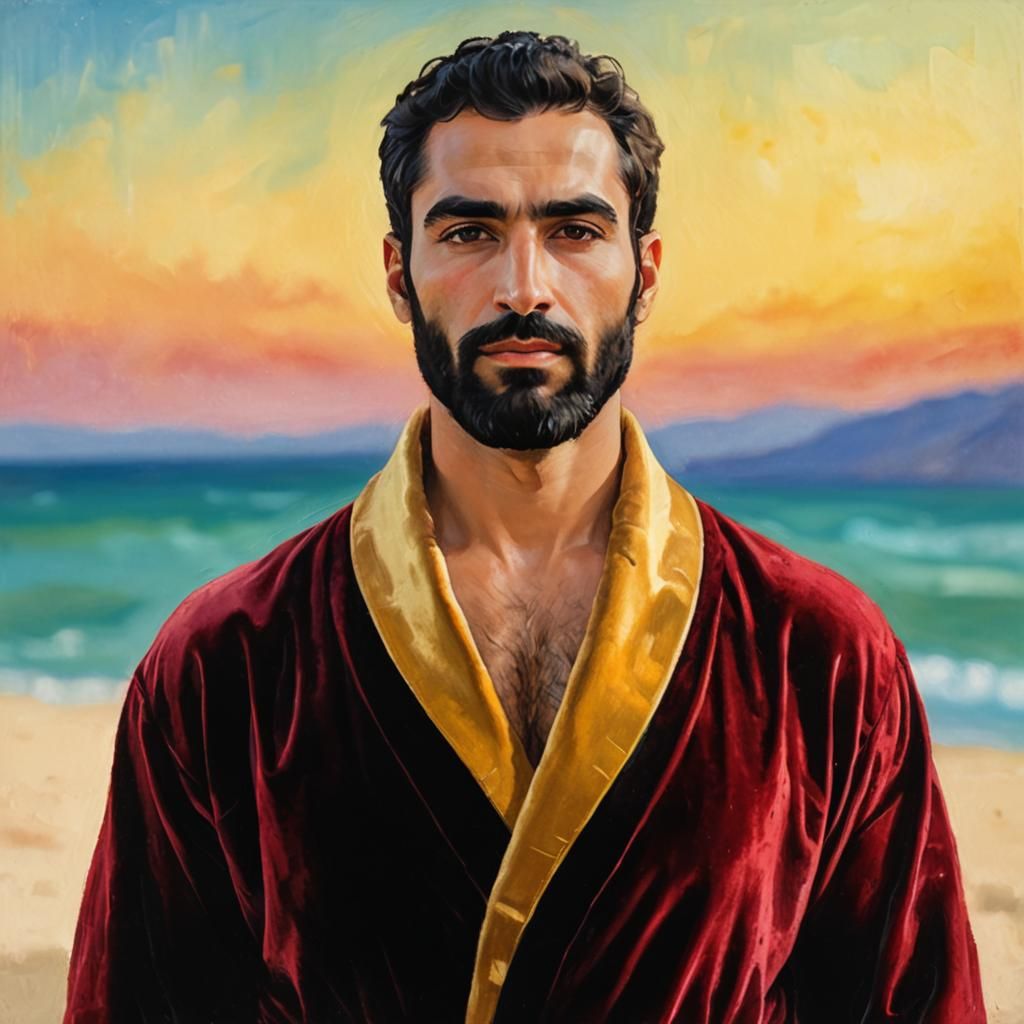 Portrait of Man in Red Robe, Impressionist Style
