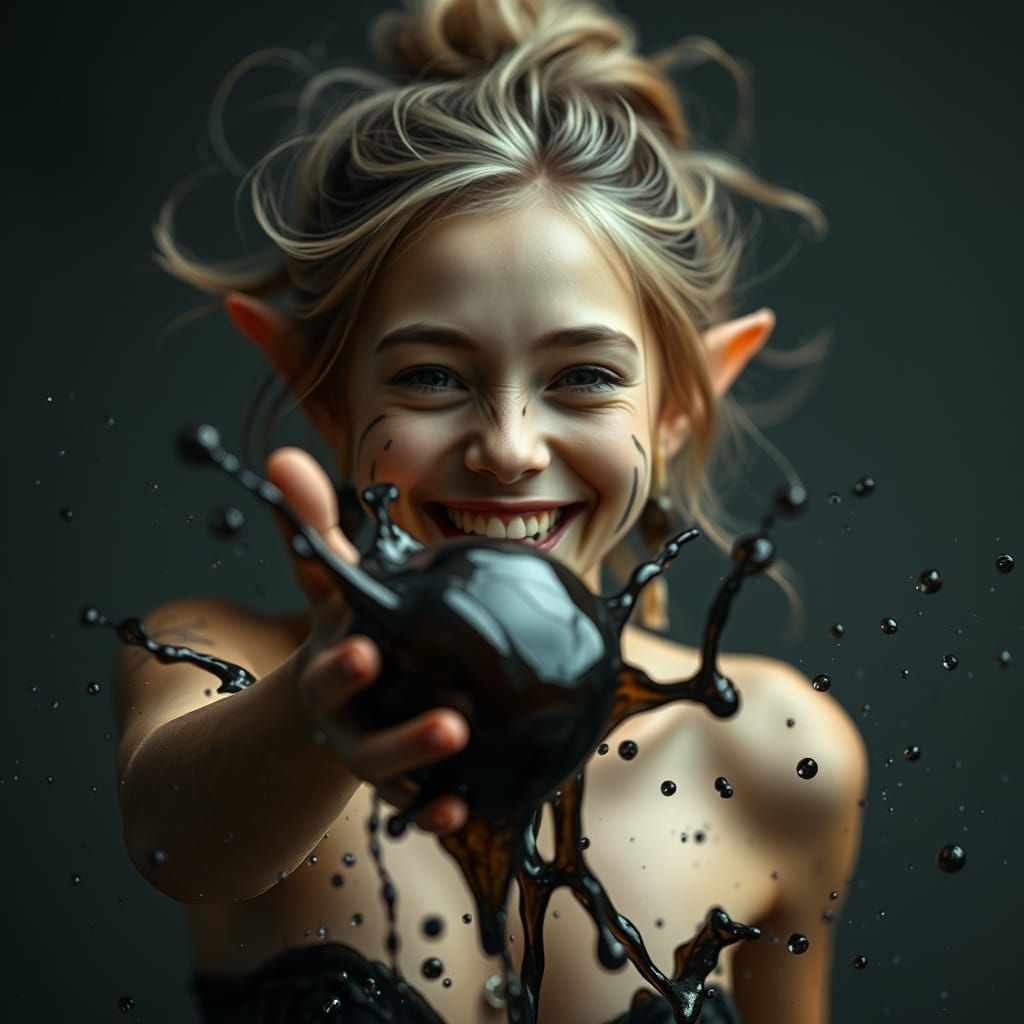 Mischievous Wisp Creature Splashes Dark Liquid