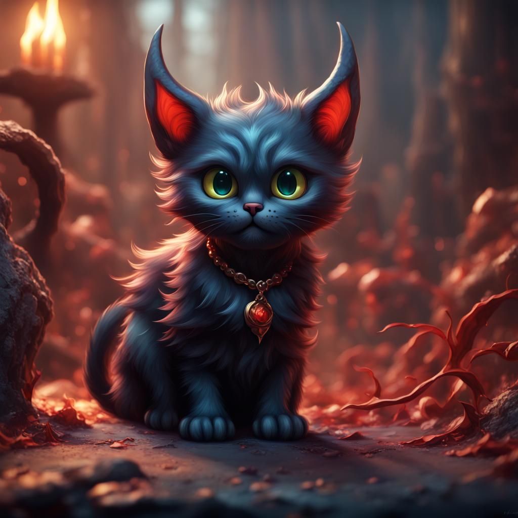 Adorable Devil Cat in Detailed Digital Painting