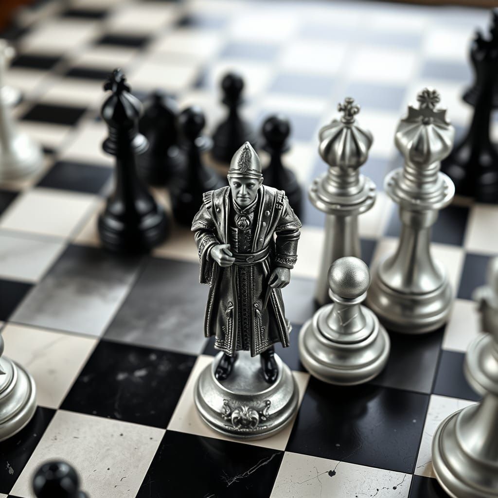 A Chessboard Scene of Frenzied Deliberation in Baroque Style