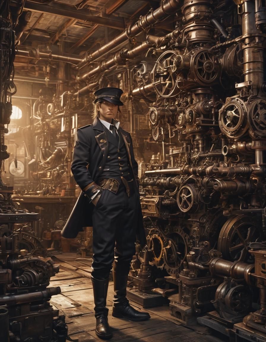 Steampunk Deunan Knute Inspects Intricate Mechanism