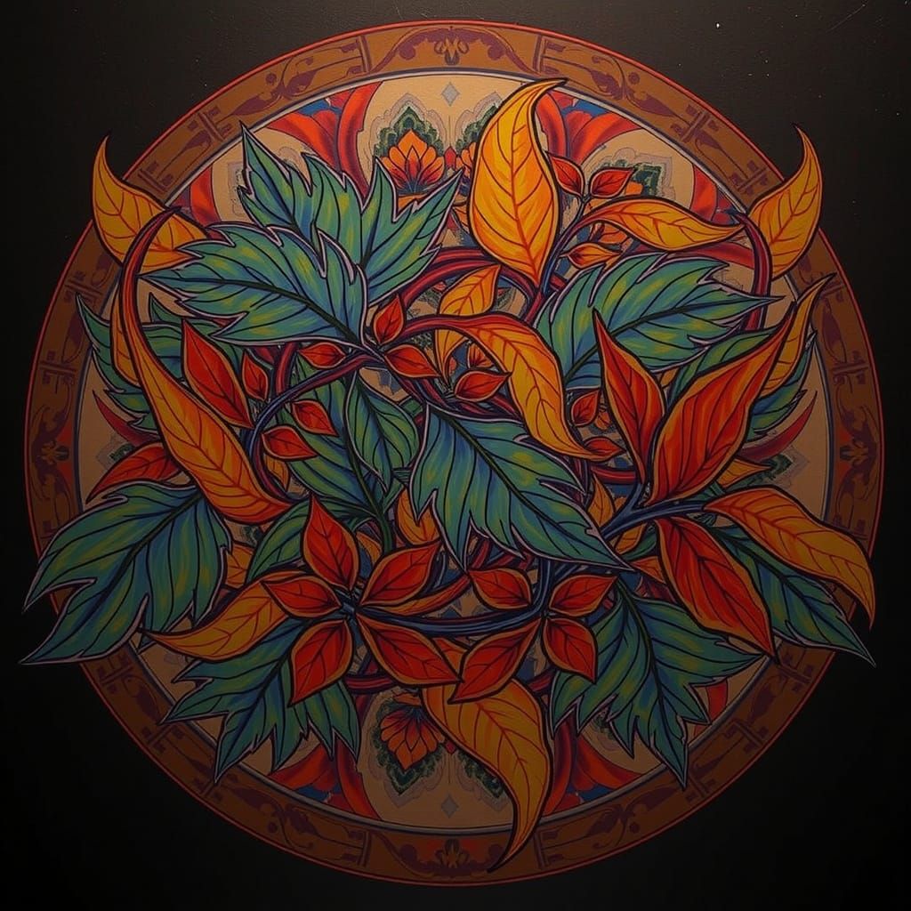 Abstract Botanical Art with Crystalline Leaves