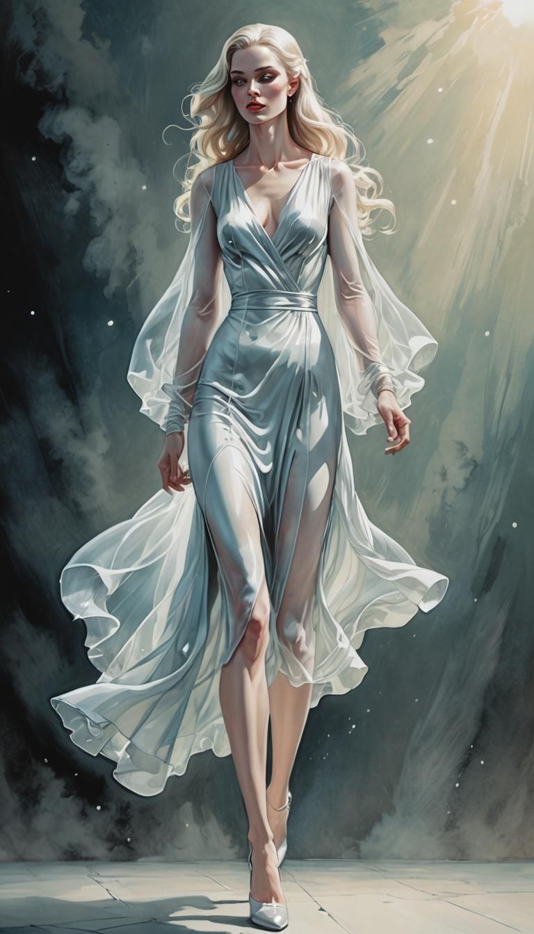Ghostly Goddess in Comic Style with Acrylic Illustration