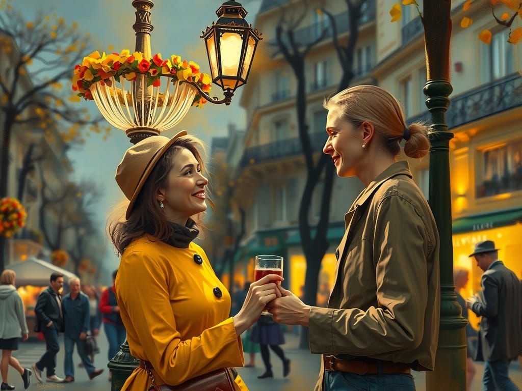 Romantic Parisian Date: Hungarian and Polish Women Holding H...