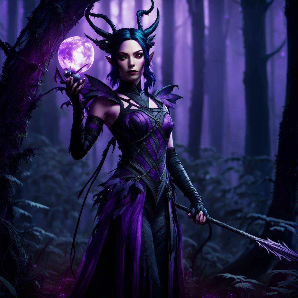 Dark Fairy with Dragon in Enchanted Grove