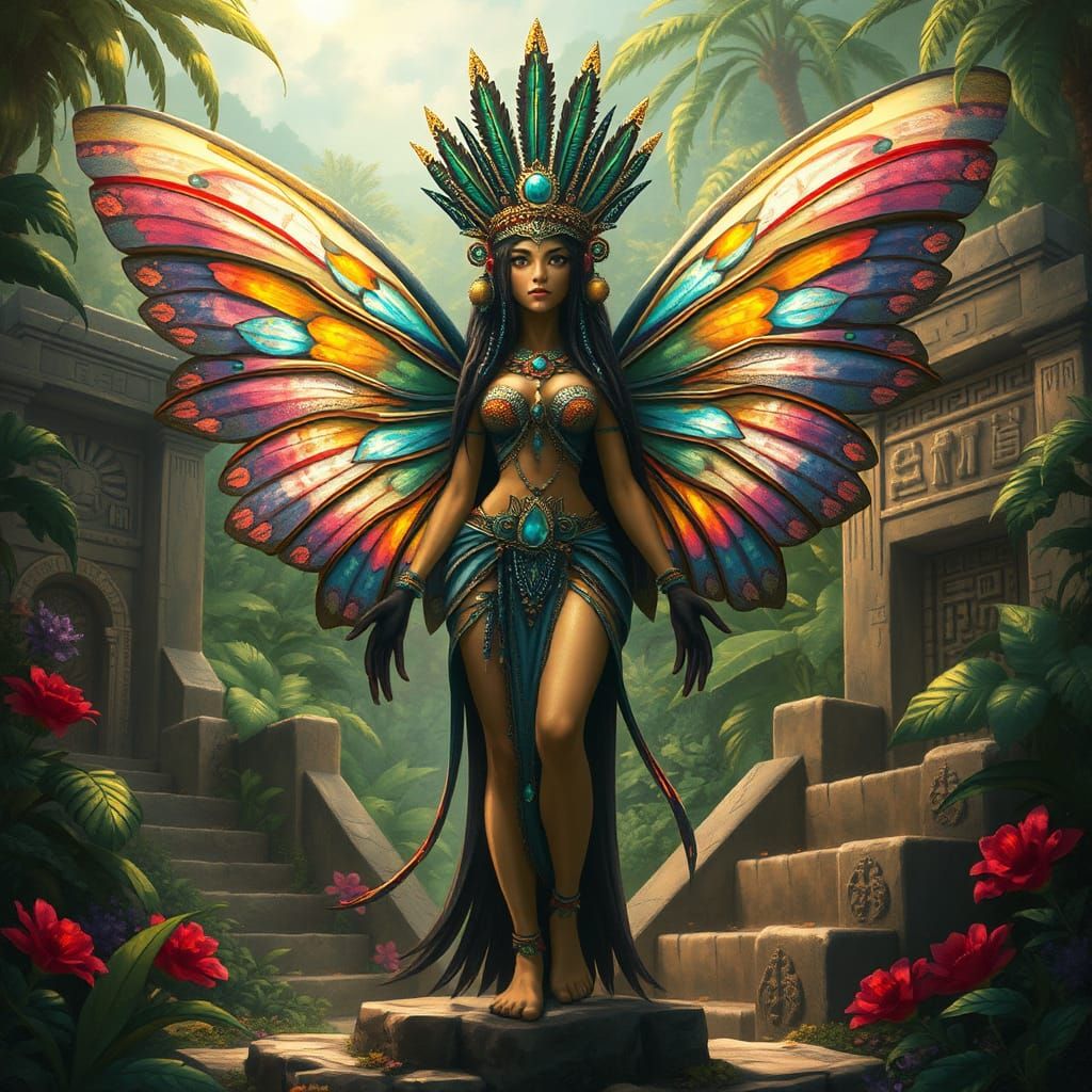 Majestic Butterfly Goddess in Mesoamerican Jungle
