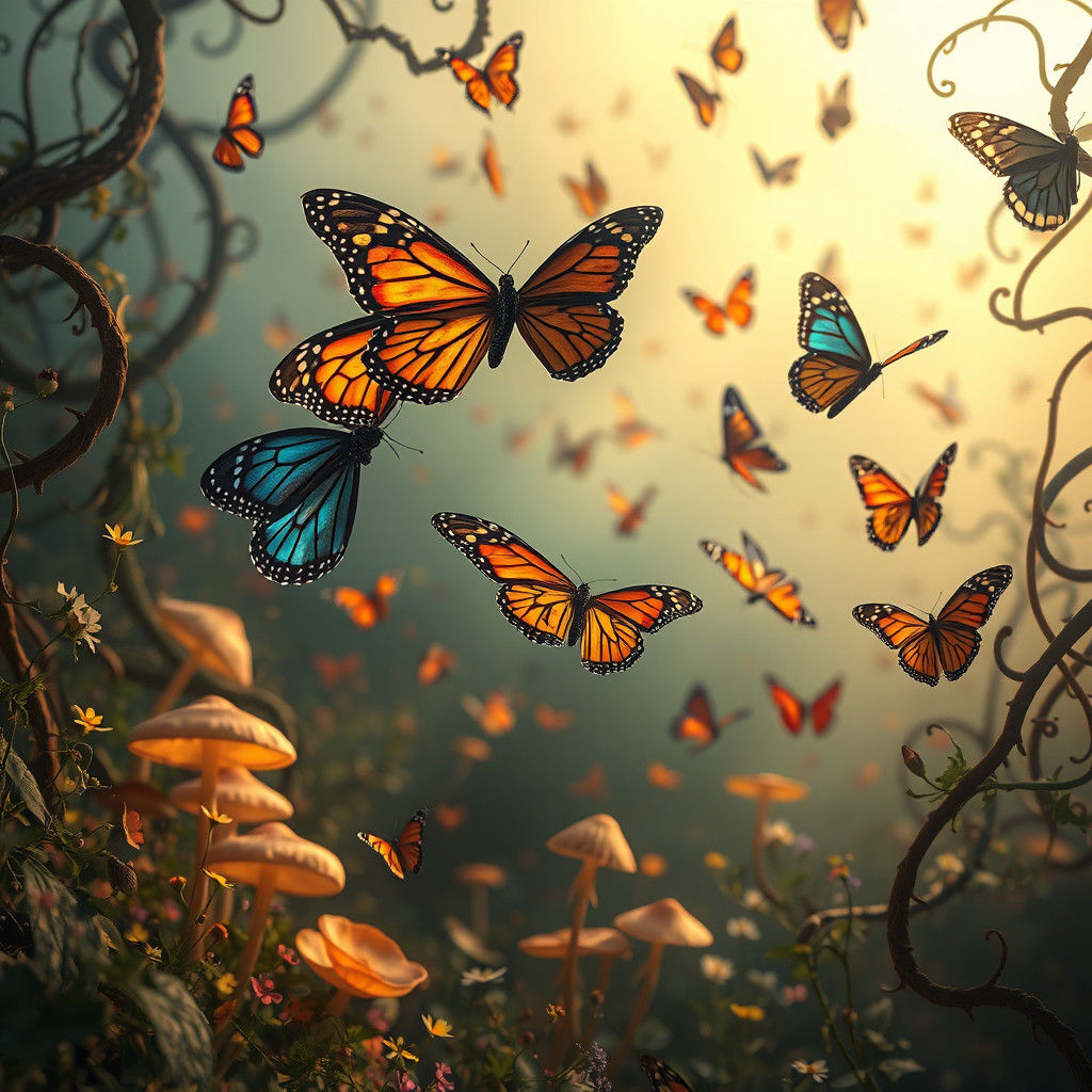 Monarch Butterflies in a Magical Landscape