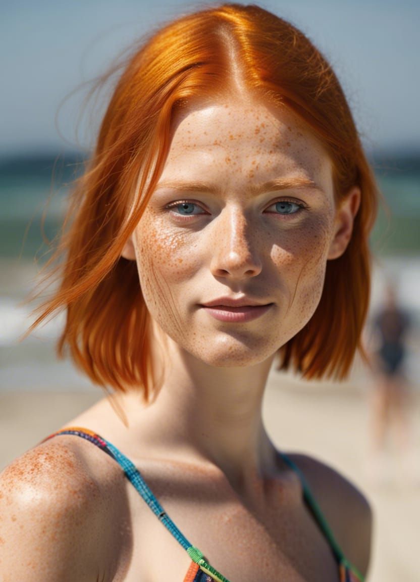 Ginger-Haired Woman on a Sunny Beach