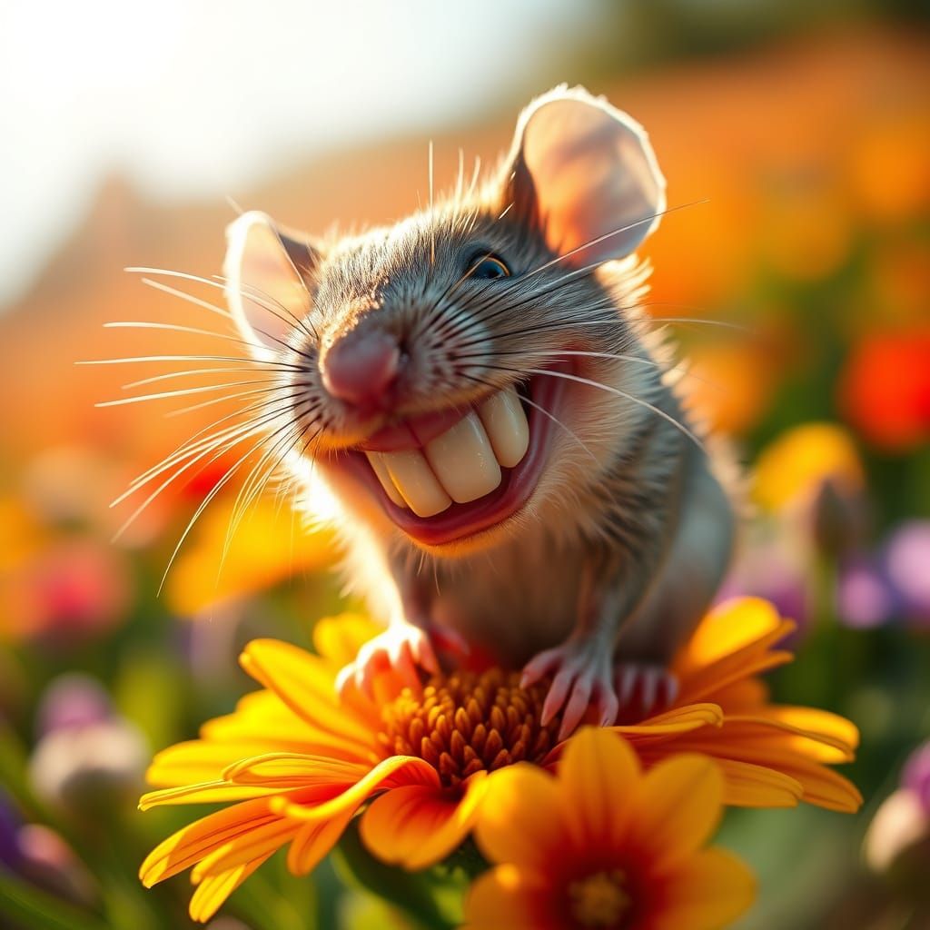 Whimsical Mouse Basks in Golden Light