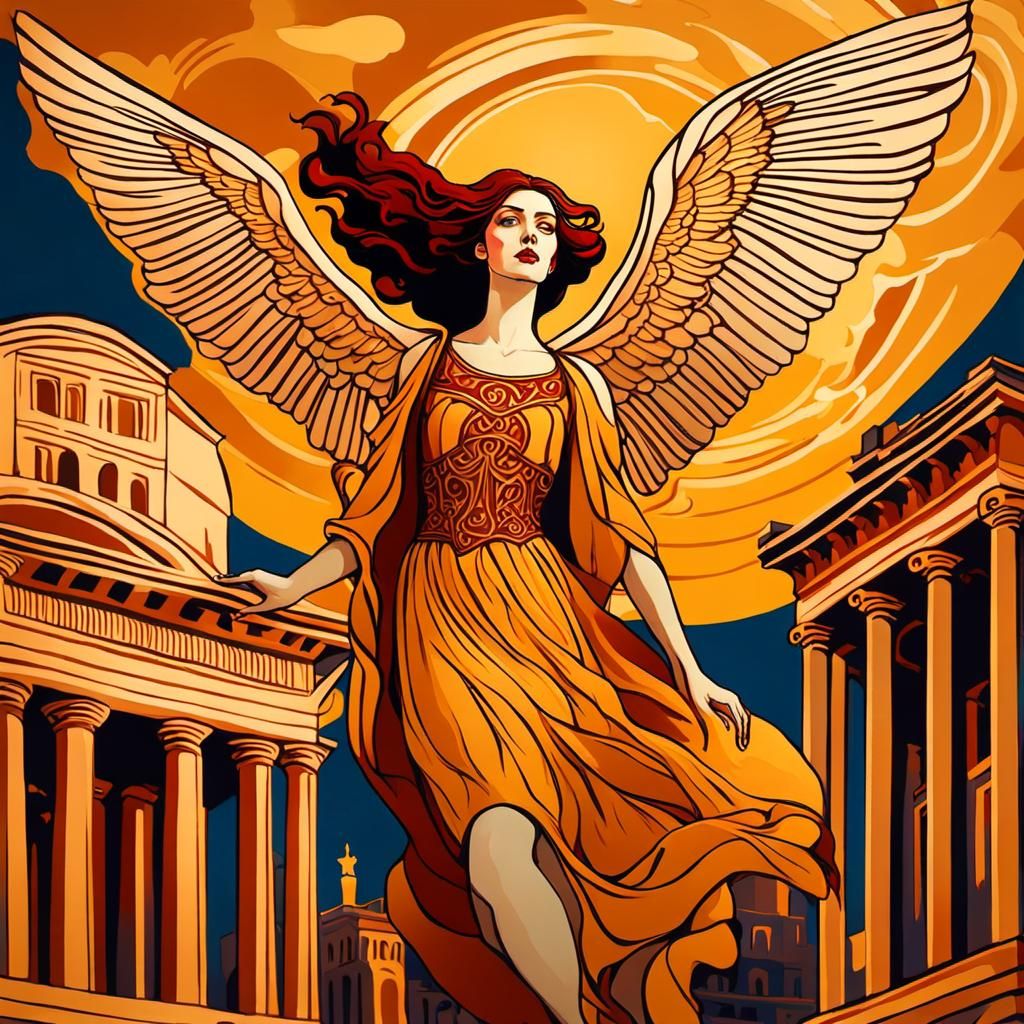 Vampire Over City in Fauvist Art Nouveau Style