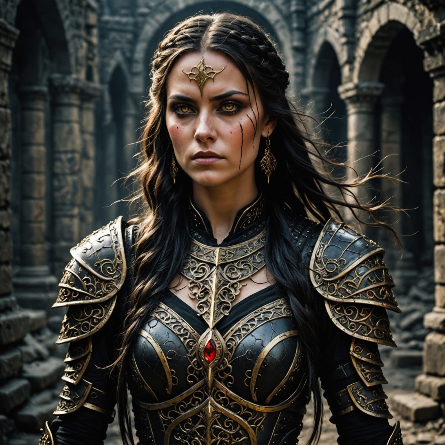 Fantasy Warrior Woman in Gothic Ruins