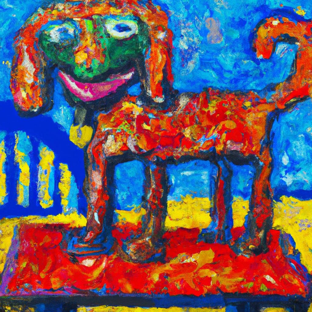 Monster Dog Chairman: An Expressionist Oil Painting