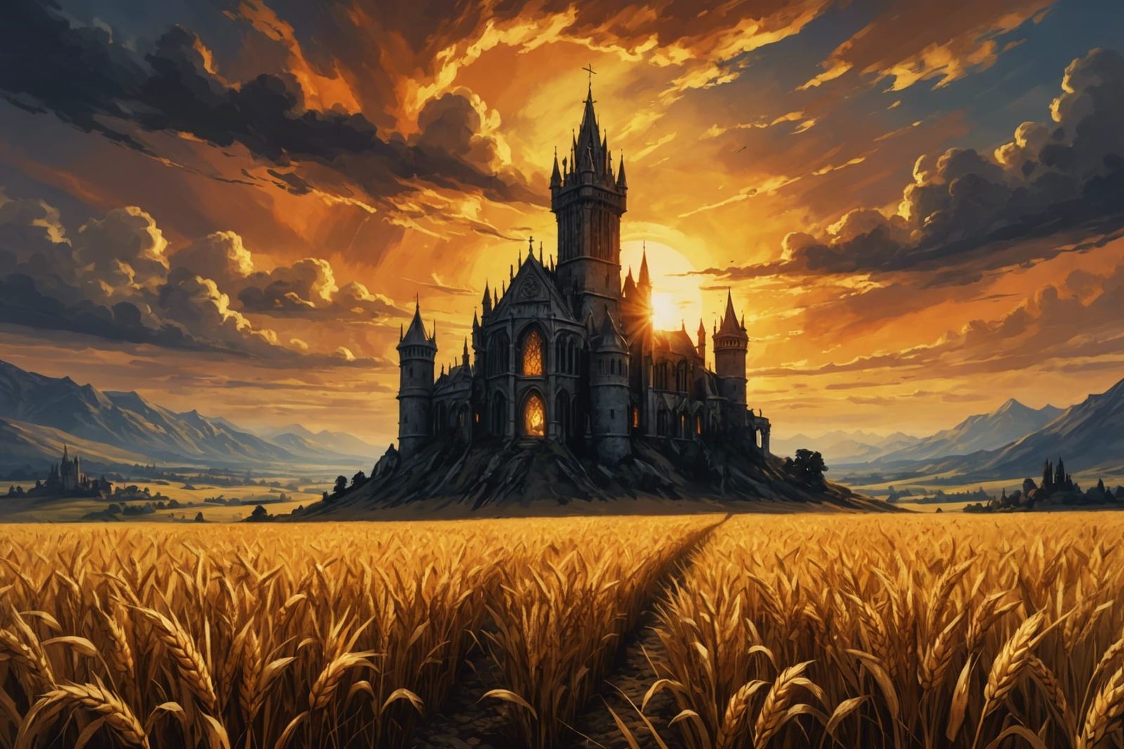 Gothic Dark Souls Landscape in Oil, Watercolor, and Ink