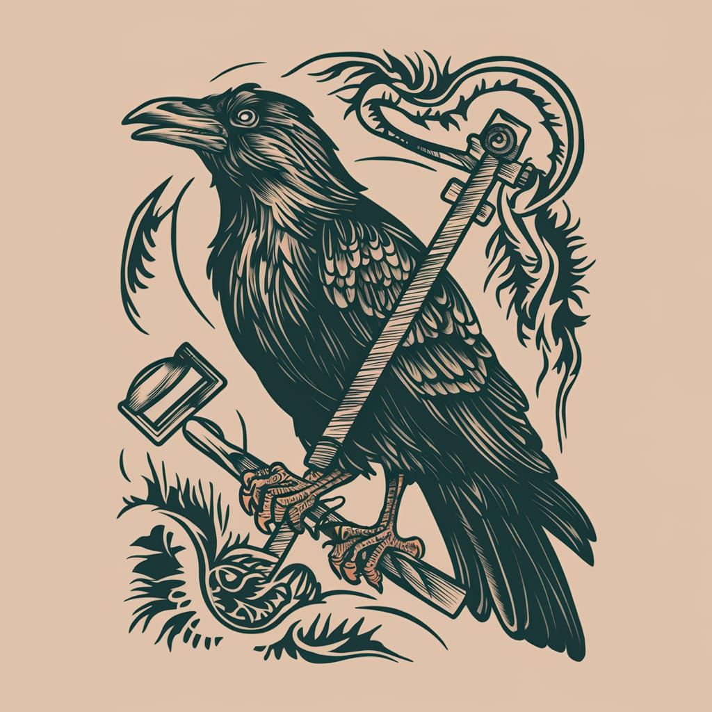 Sailor Jerry-Inspired Crow with Brayer