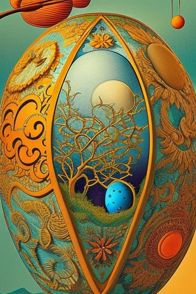 Surreal Easter Egg with Clematis Flowers