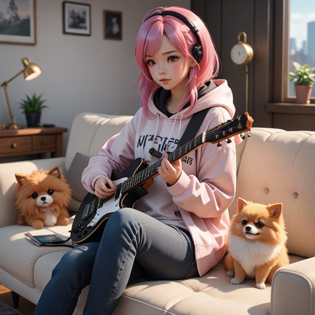 🥈playing the guitar