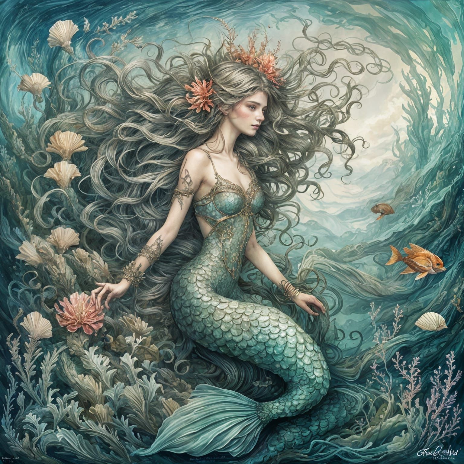 Ethereal Mermaid Portrait in Vibrant Coral Reef