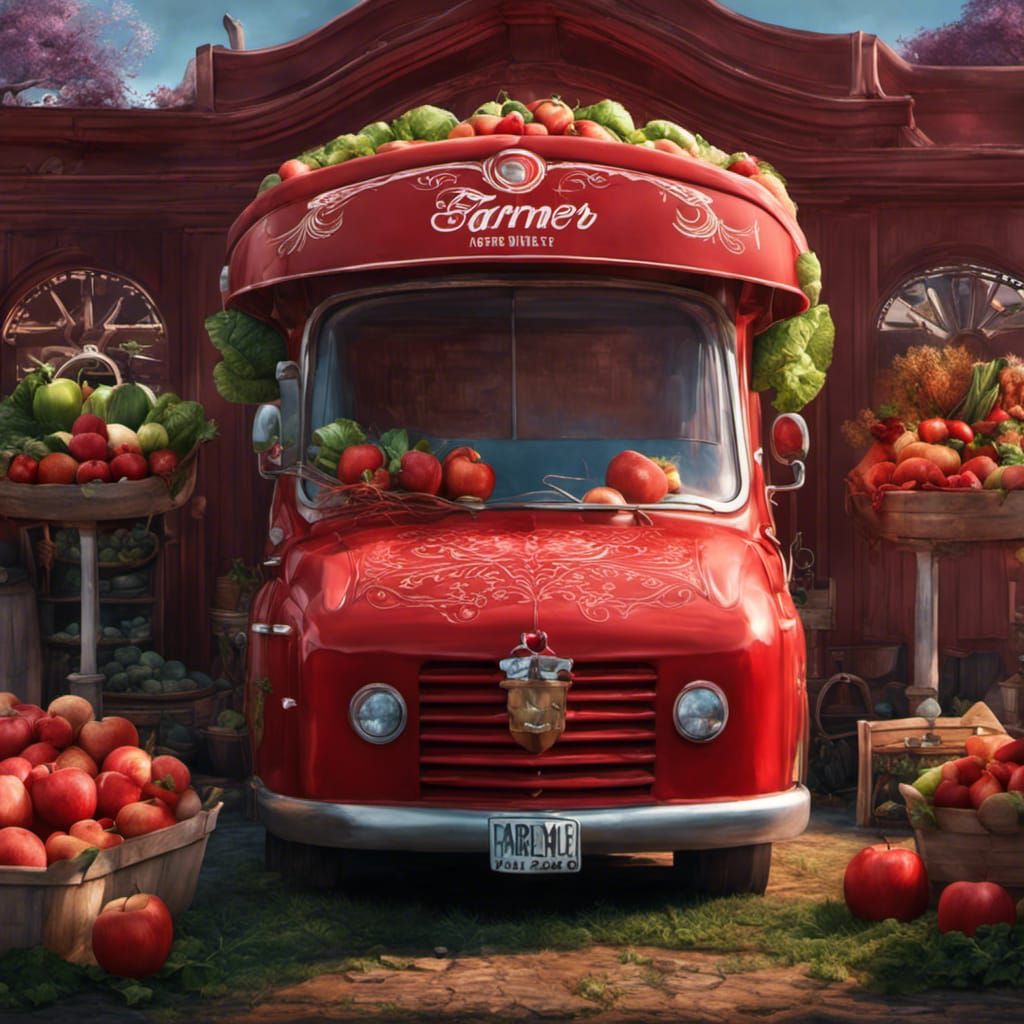 Apple Ice Cream Truck Selling Vegetables, Detailed Matte Pai...