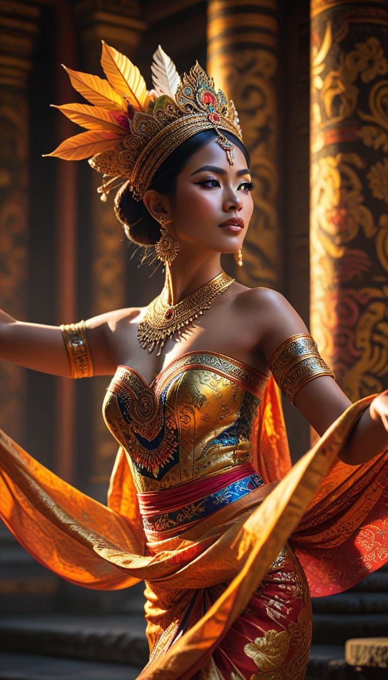 Serene Balinese Dancer in Vibrant Temple Setting