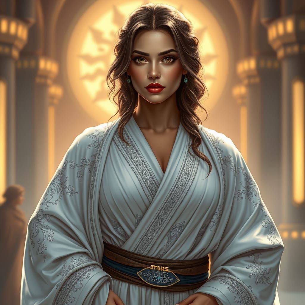 Goddess-Like Female Jedi in Elegant White Robes