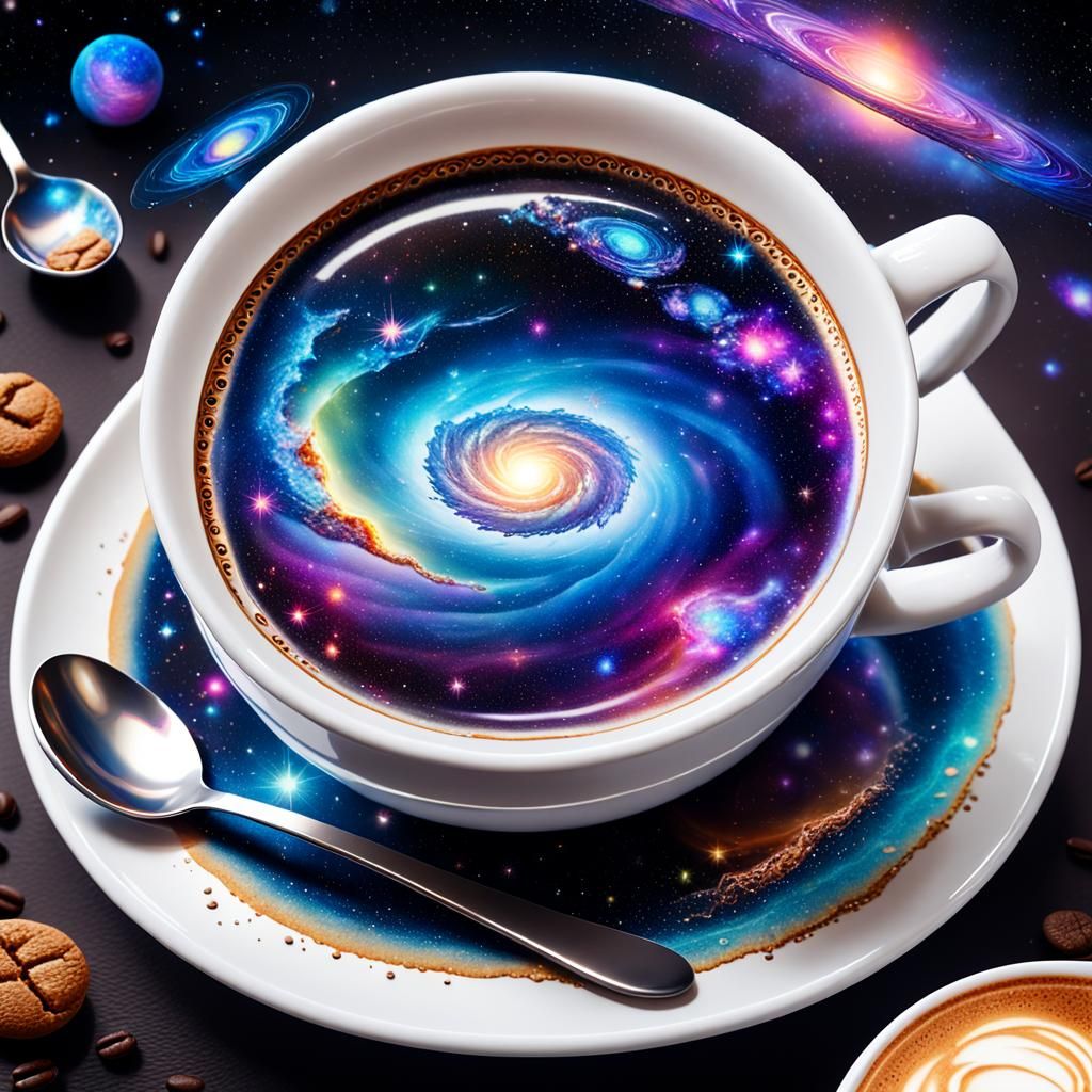 Galaxy in Coffee Mug: Holographic Cosmic Art