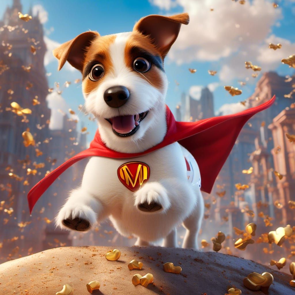Jack Russell Terrier Superhero in Flight, Digital Art