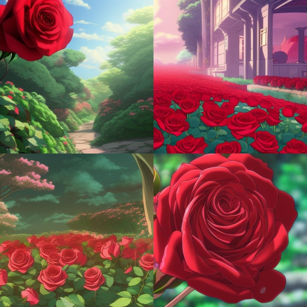 Red Roses in Studio Ghibli Anime Style