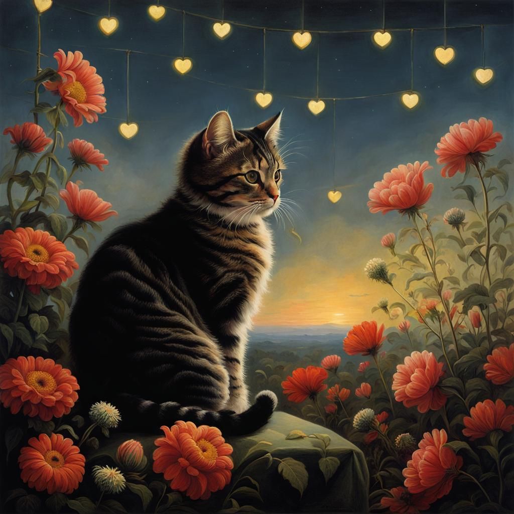 Romantic Cat Landscape in the Style of Friedrich