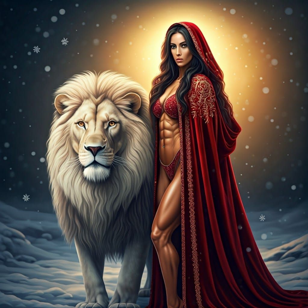 Regal Lady and Majestic Lion in a Winter Wonderland