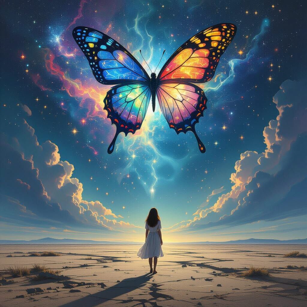 Surreal Cosmic Dreamscape with Ethereal Butterfly