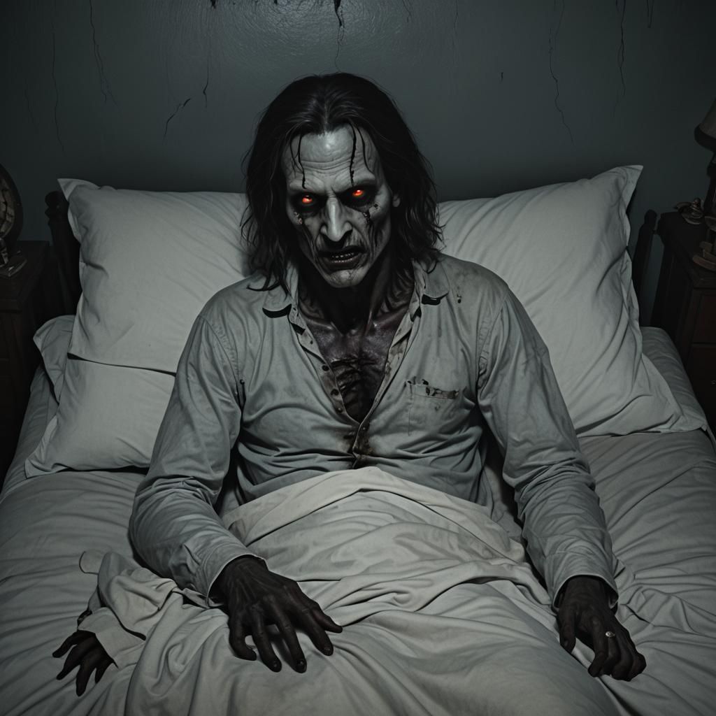 Sleep paralysis nightmare of dead eyes dark figure if it tou...