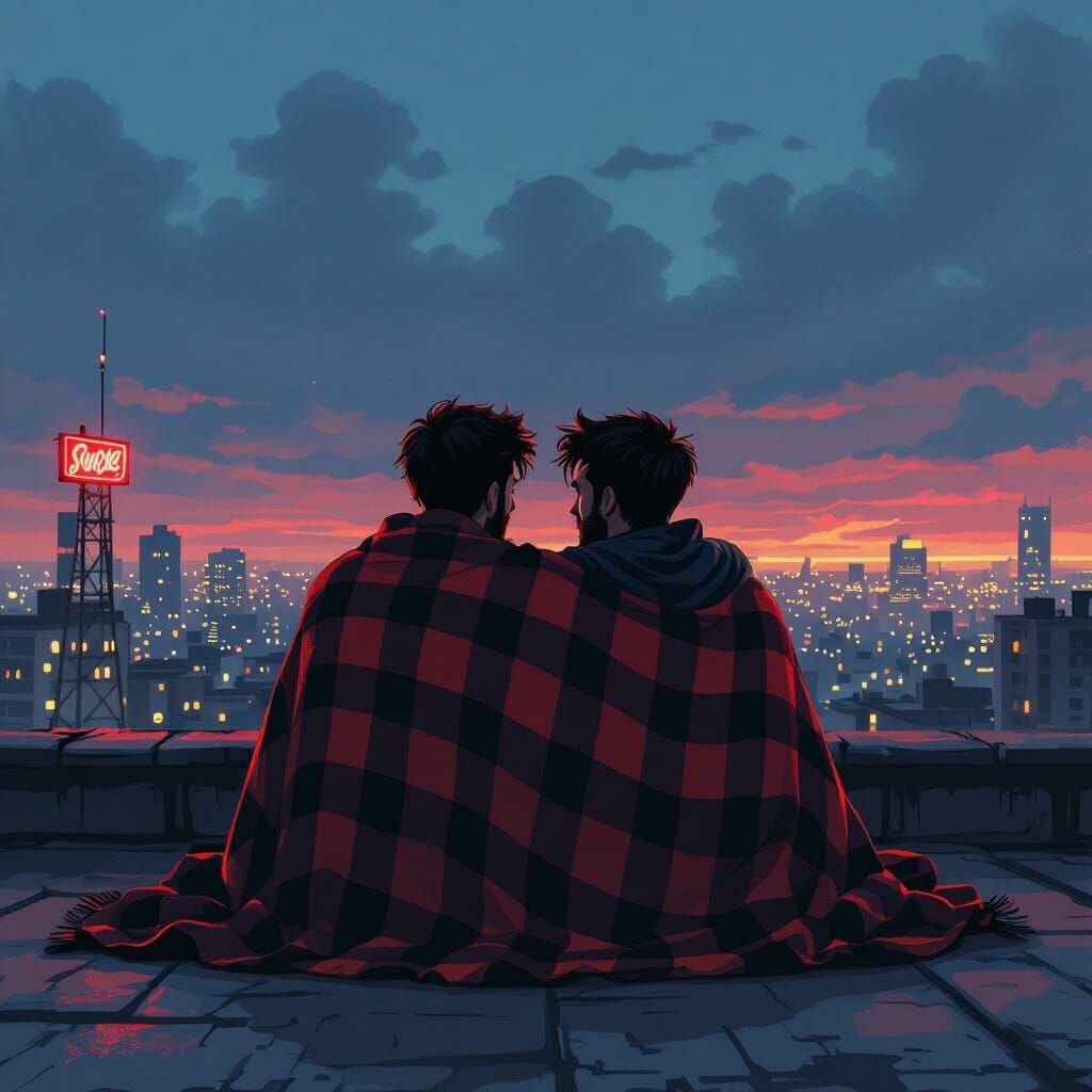 Rooftop Romance: A Digital Comic-Book Painting