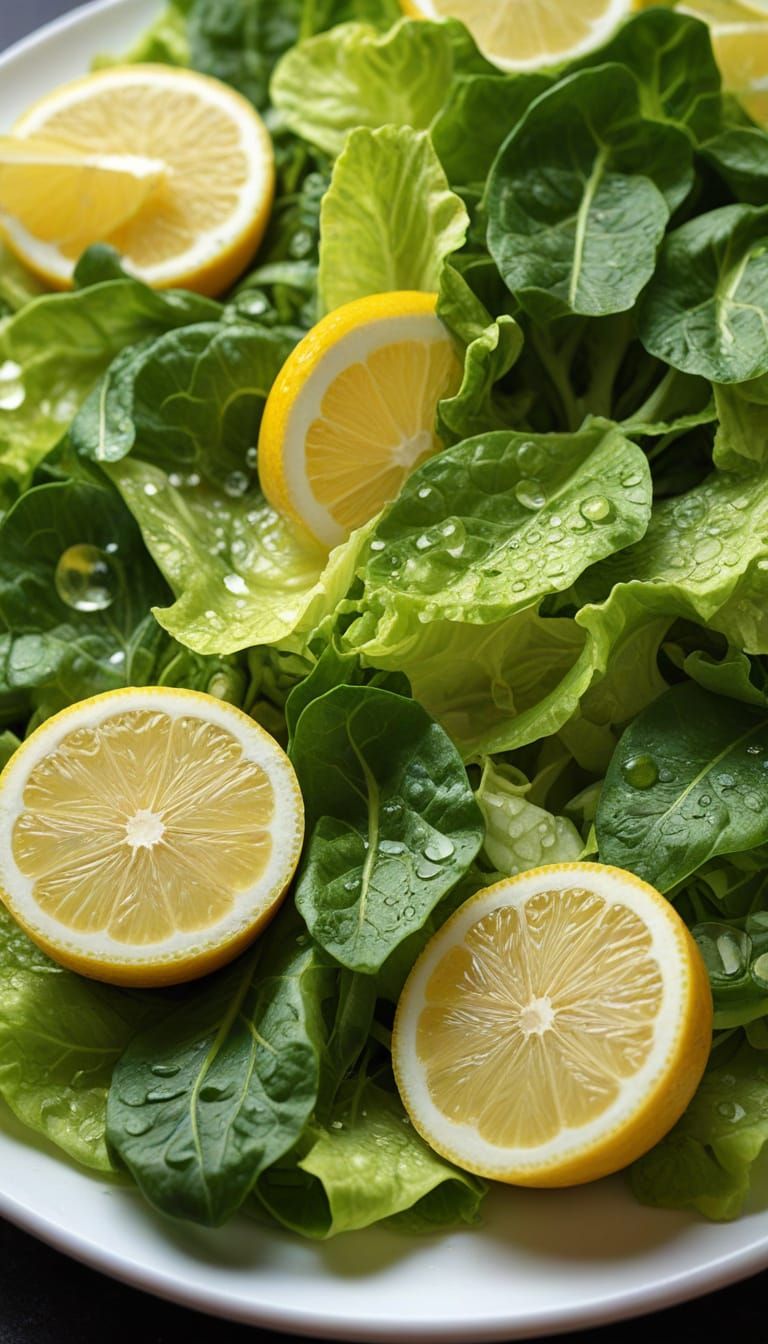 Vivid Green Salad with Lemon Dressing, Photorealistic