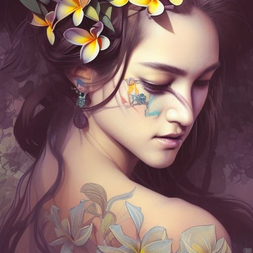 Regal Plumeria Princess Portrait in Hyperdetailed Style