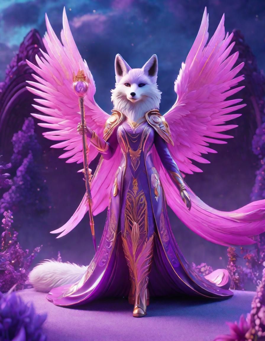 Purple Angel Fox in Psychedelic Fantasy Art