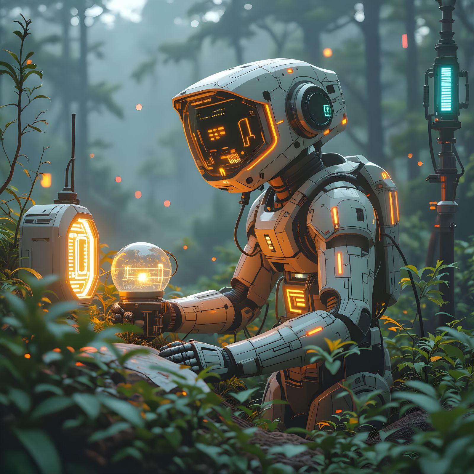 Futuristic Nature Landscape with Neon Circuits