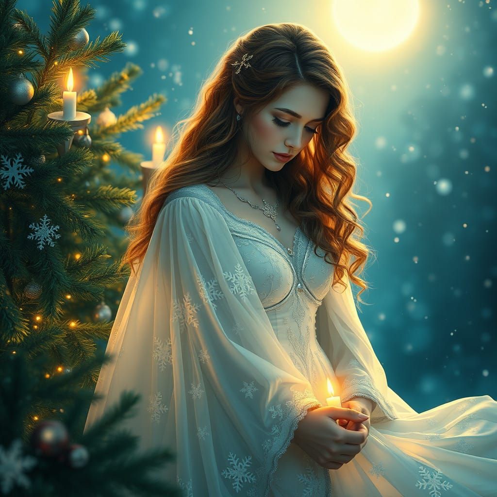 Ethereal Christmas Serenade in Soft Art Nouveau Style