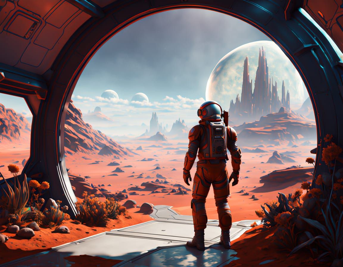 Astronaut's Martian Garden: Hyperrealistic Digital Art