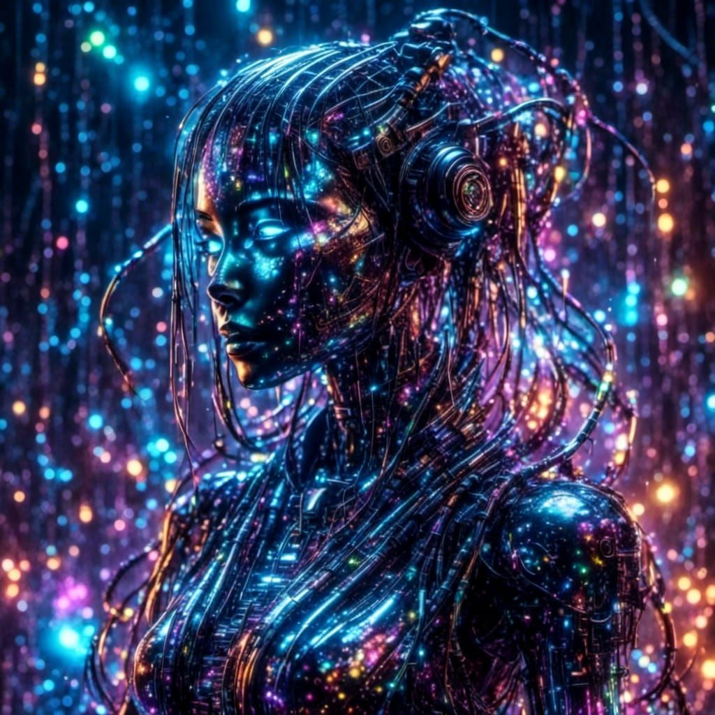 Holographic Asian Android in Futuristic Style