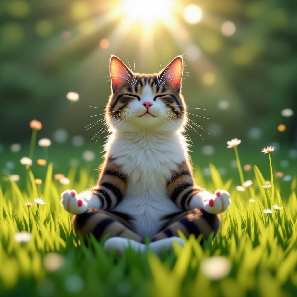 Meditating Cat in VR with Pixelated Textures