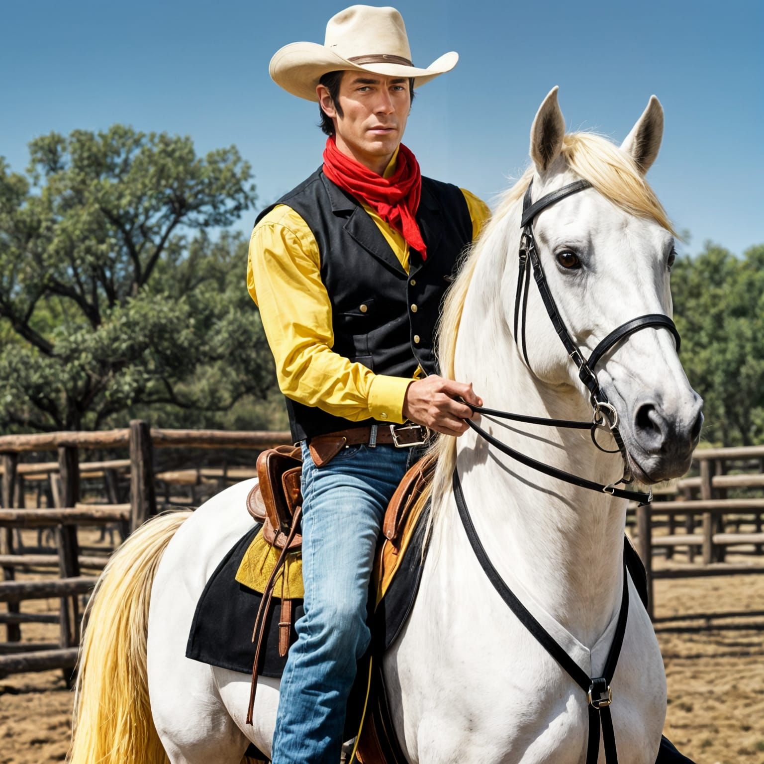 Hyperrealistic Lucky Luke and Jolly Jumper