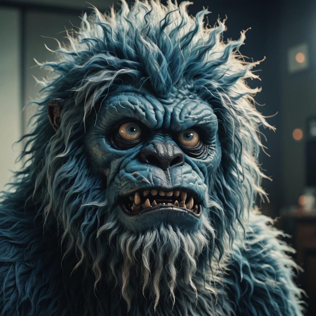 Sad Blue Monster in Film Noir Style