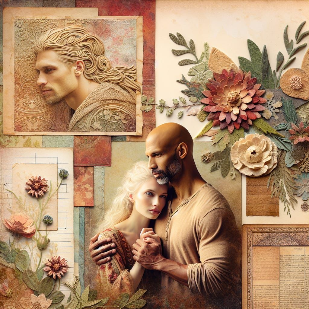 Warm Embrace in Mixed Media Collage Art