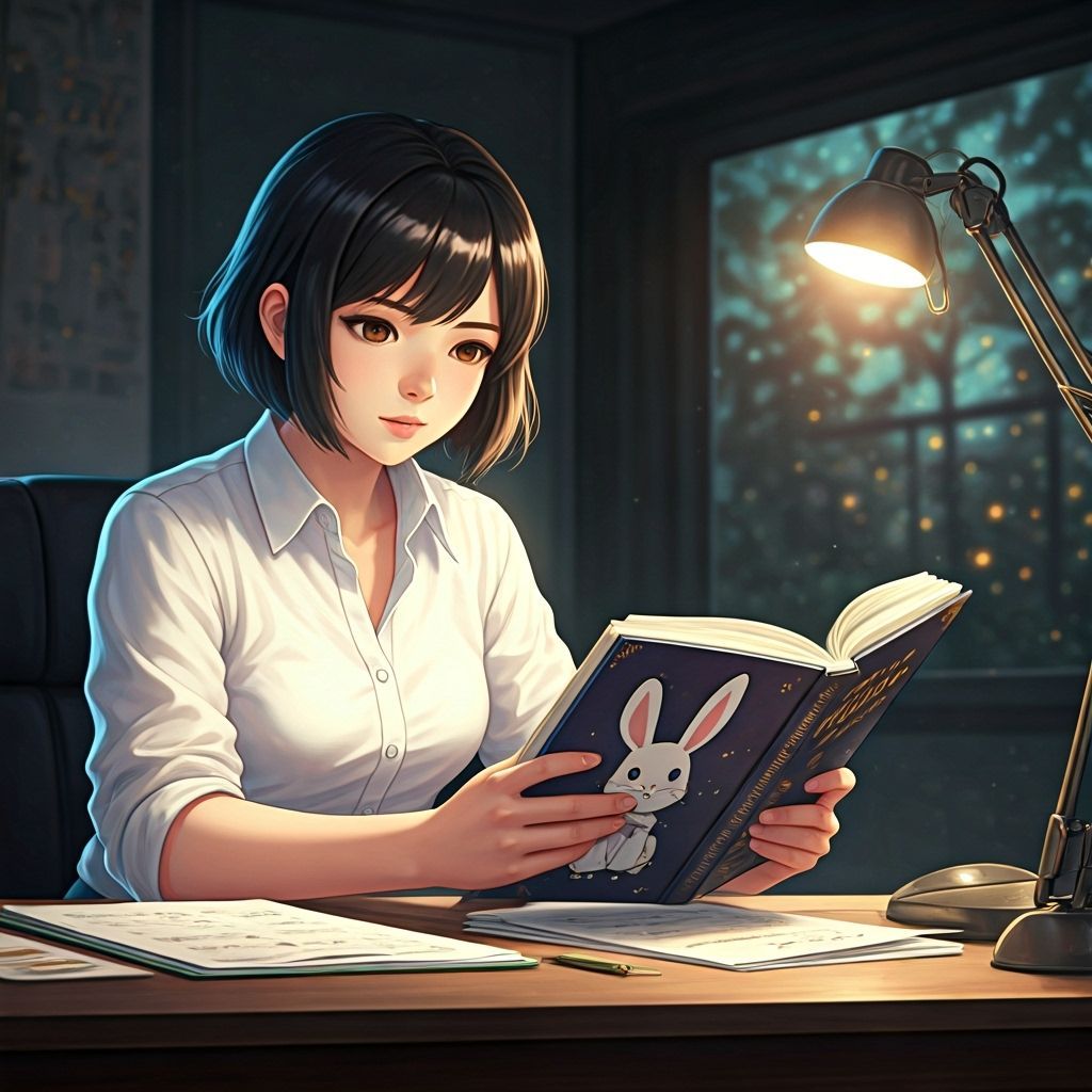 Anime Woman Reading Book After Work in Detailed Matte Style