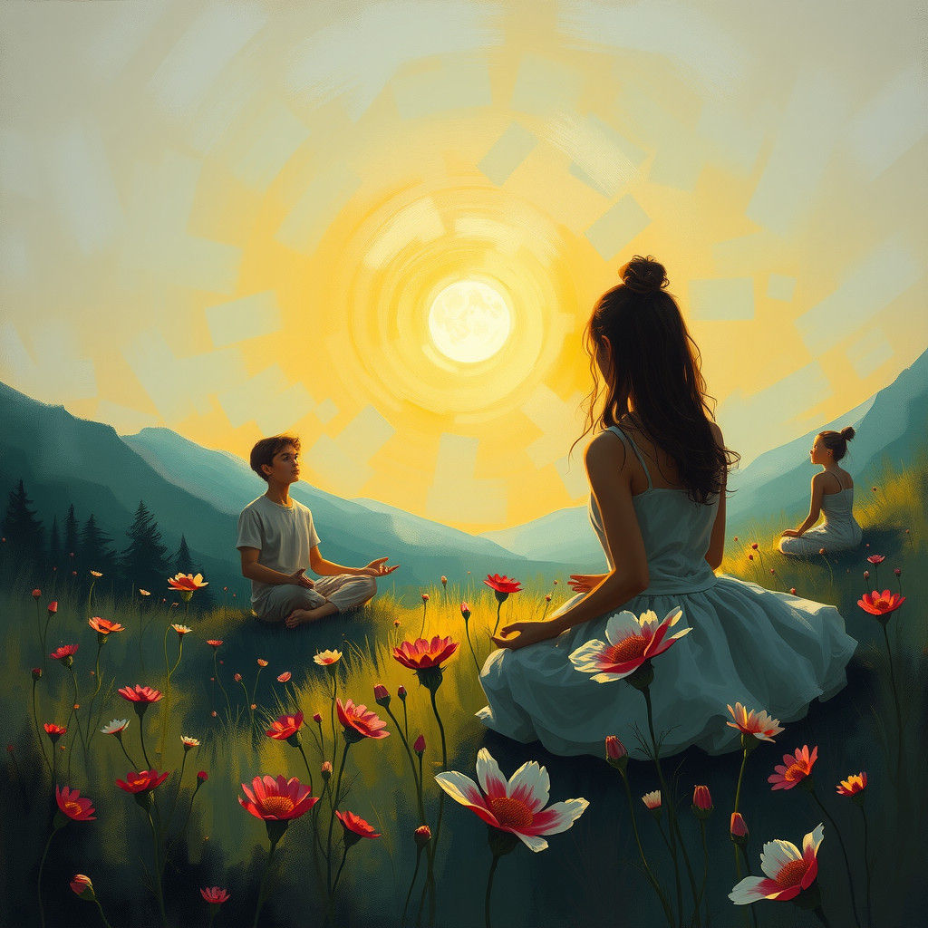 Meditative Figures Bathed in Golden Light