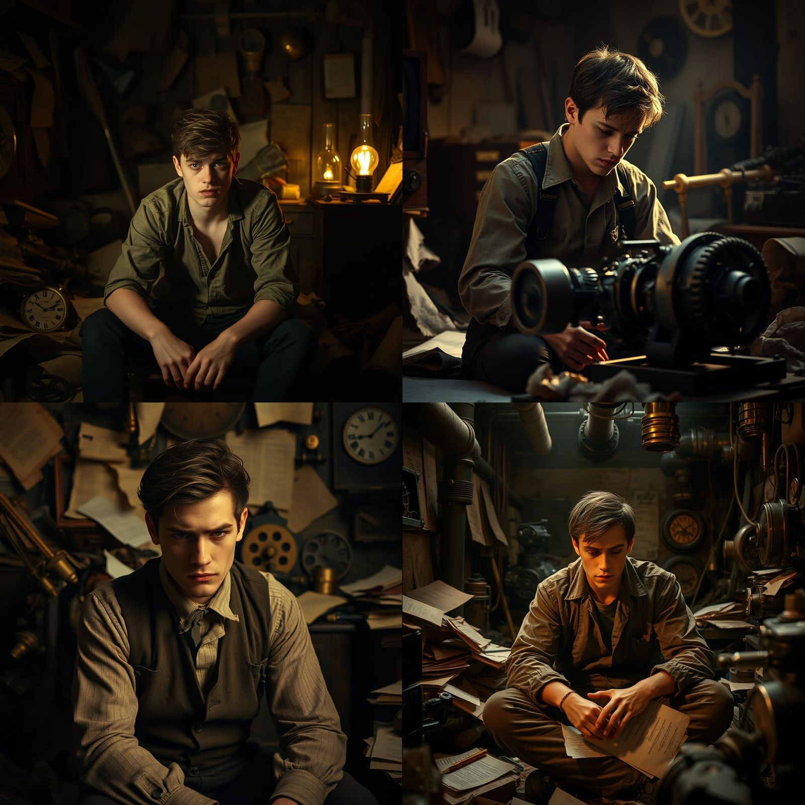 Emotional Turmoil in Dimly Lit Cluttered Room