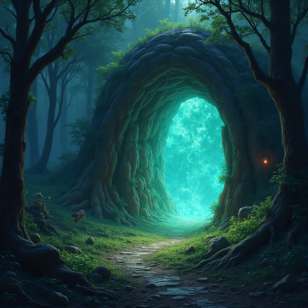 Mystical Portal in Whimsical Forest Glows with Ethereal Ligh...
