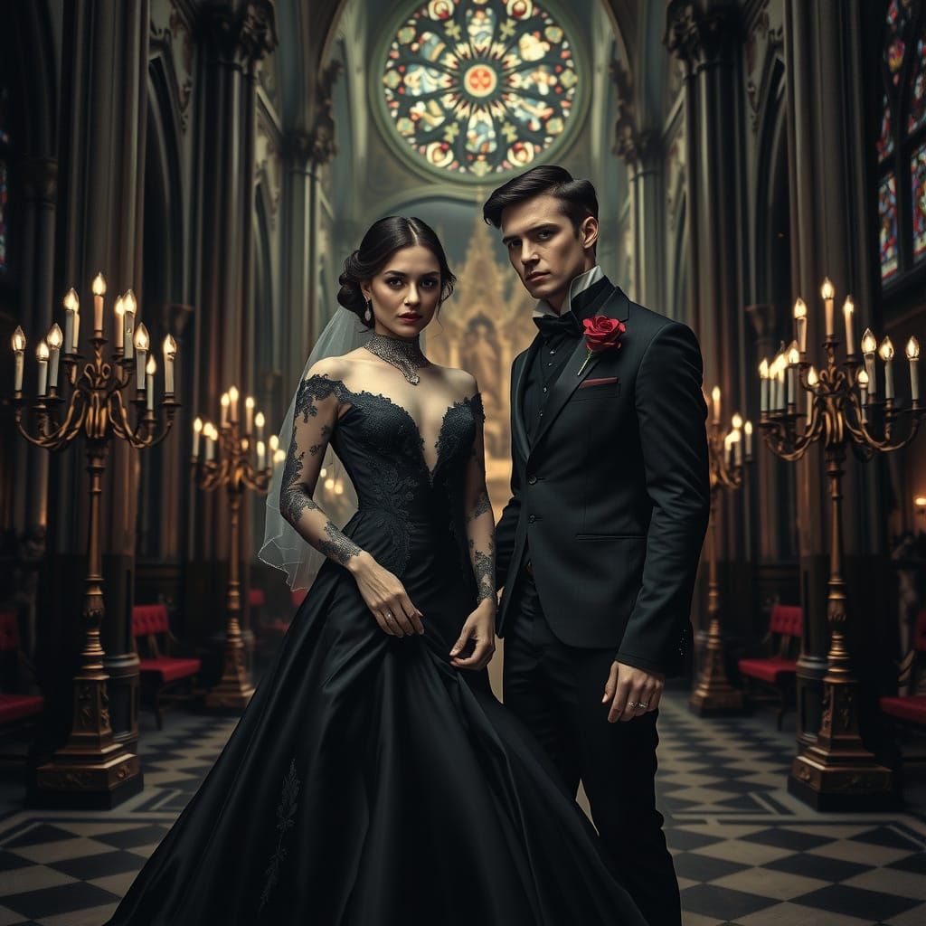 Gothic Wedding Portrait in Dark Romanticism Style