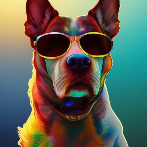 Rainbow Dog Portrait in Hyperdetailed Digital Art